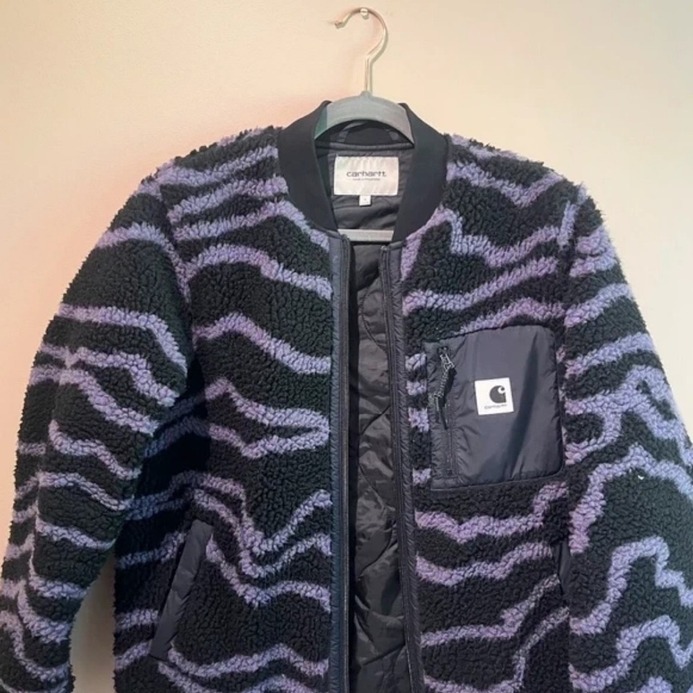 Carhartt Black and Purple Striped Fleece Jacket